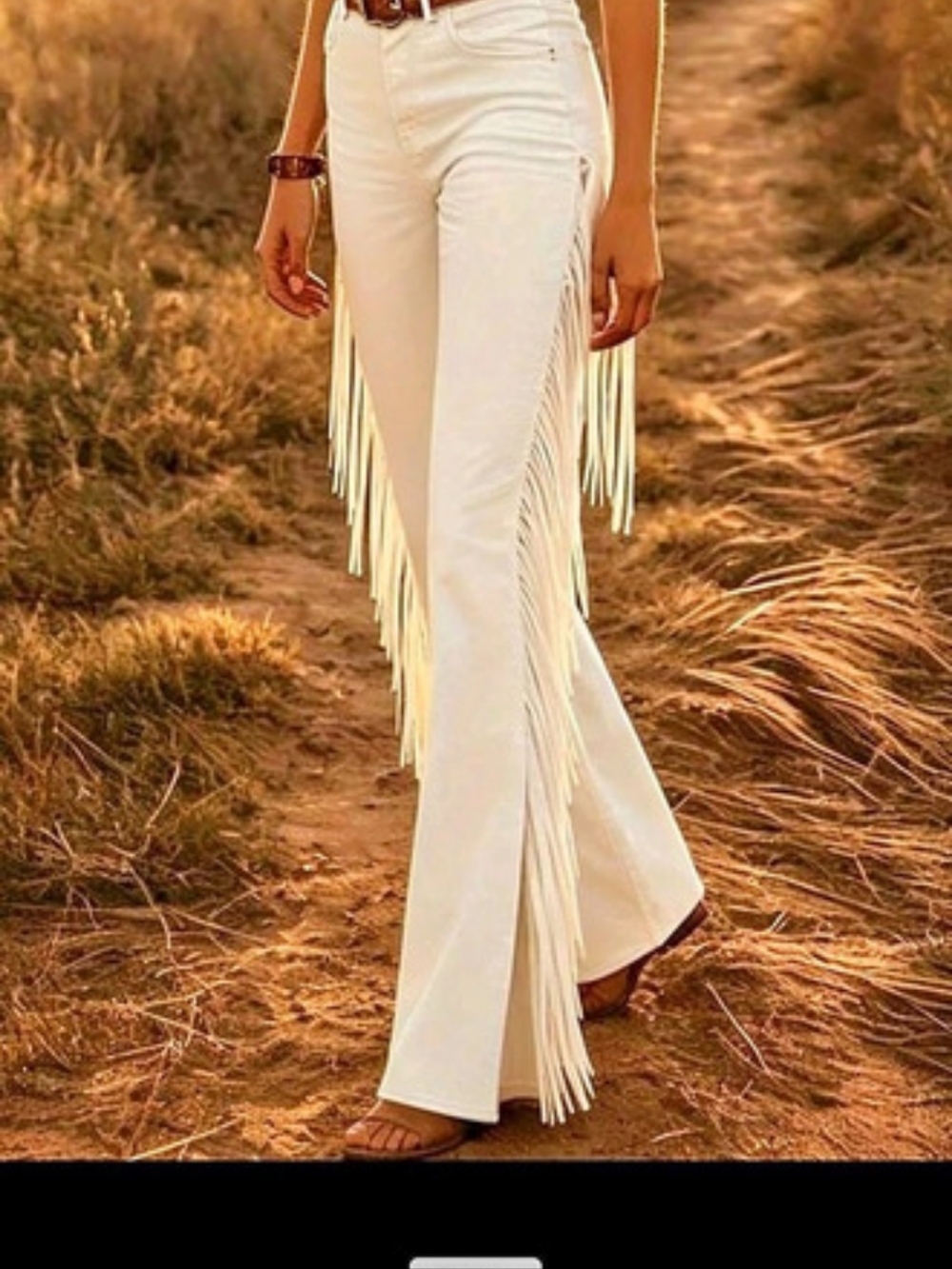 SHEIN High Waisted White Fringe Flare Pants Jeans
